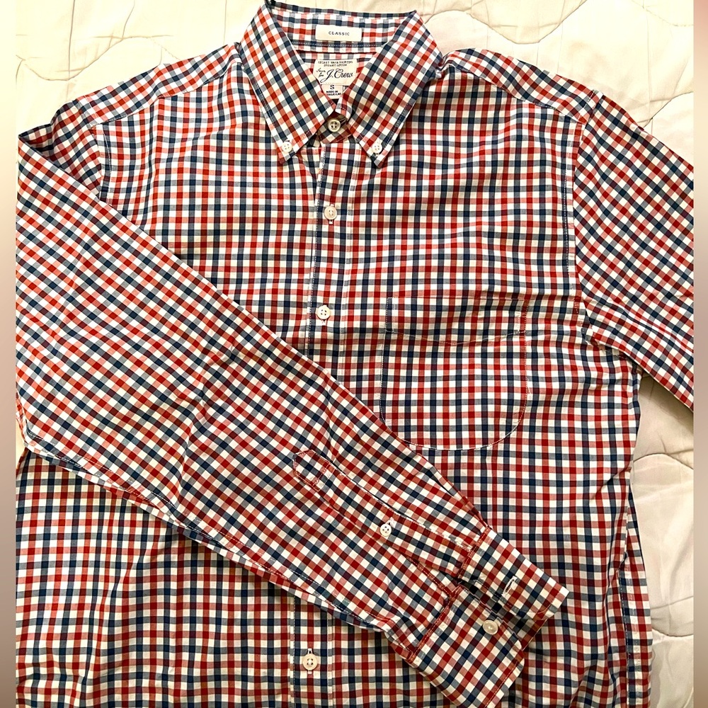 J Crew Men’s Classic Organic Cotton Secret Wash Checkered Button Down Shirt S